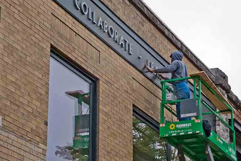 The final piece being placed