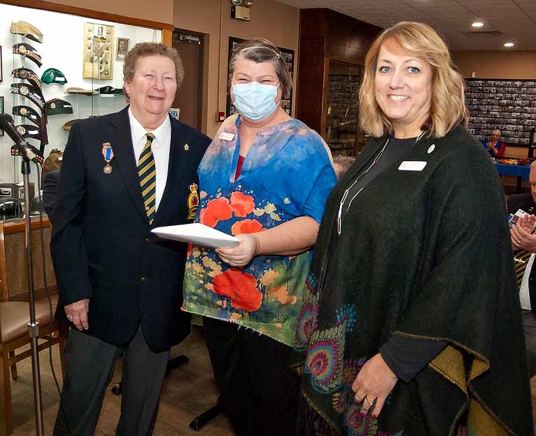 Warminster Legion Branch 619 Secretary Joanne Lawlor  And Mariposa House Hospice's Annalise Stenekes and Lynn Thomas