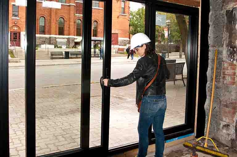One of the three sets of sliding doors.