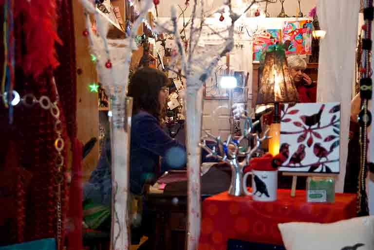 Looks warm inside at Three Crows gallery.