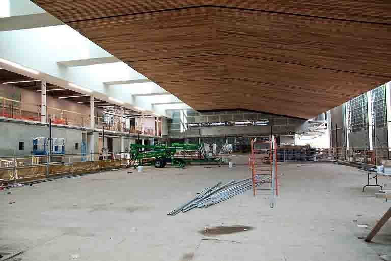 Looking north, the ceiling of the pool area is cedar.
