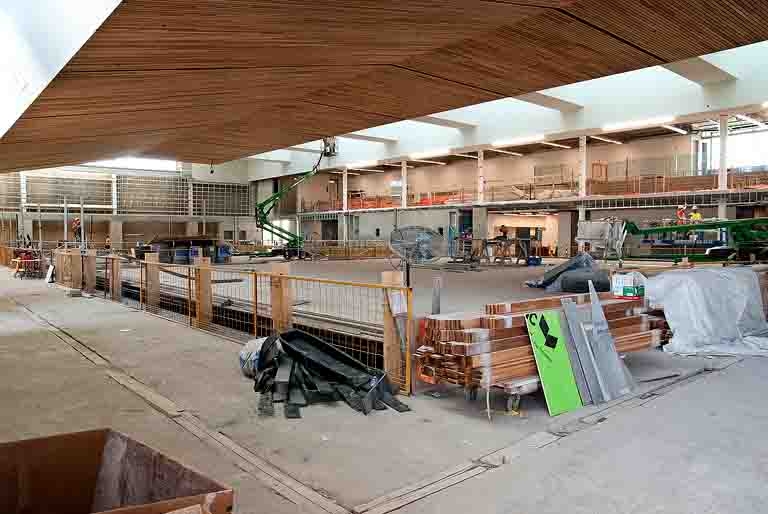 The main pool has a temporary platform so overhead work is easier to do.