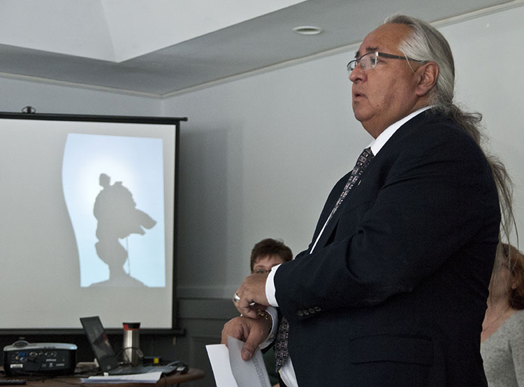 Dan Shilling at the Champlain Monument workshop in March at the Leacock Museum