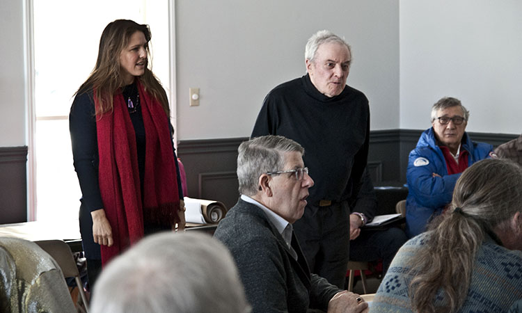 Erin Dixon and Michael Jones a the Champlain Monument workshop in March at the Leacock Museum