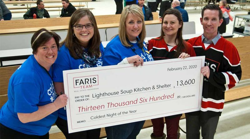 From left Trish Holloway, Linda Goodall and Lynn Thomas of the Lighthouse Soup Kitchen and Faris Team representatives Melissa Lavender and Kevin Winters.