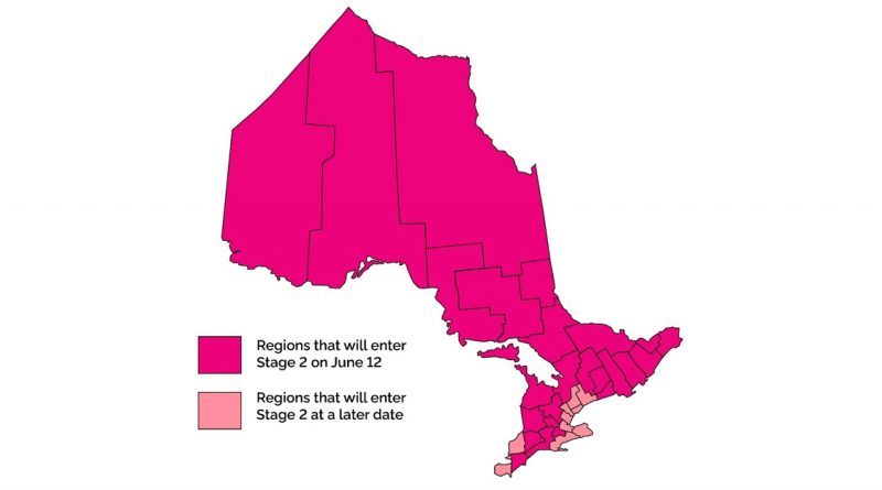 Areas of Ontario in Stage 2 reopening